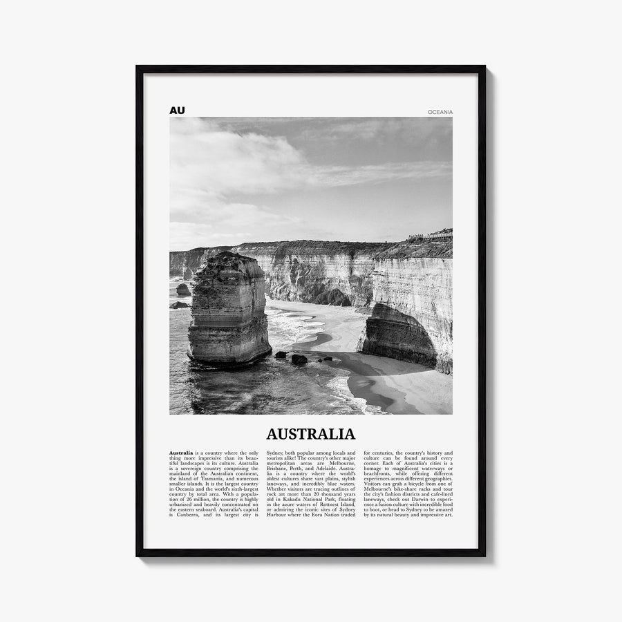 Australia no. 2 black & white newspaper poster of Oceania – vertical wall art, unframed print shown in interior mockup