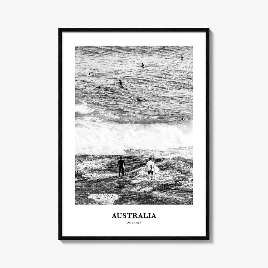 Australia no. 3 black & white classic poster of Oceania – vertical wall art, unframed print shown in interior mockup