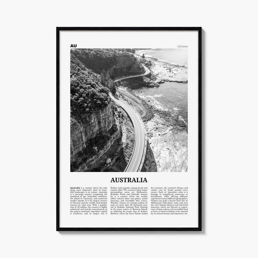 Australia no. 3 black & white newspaper poster of Oceania – vertical wall art, unframed print shown in interior mockup