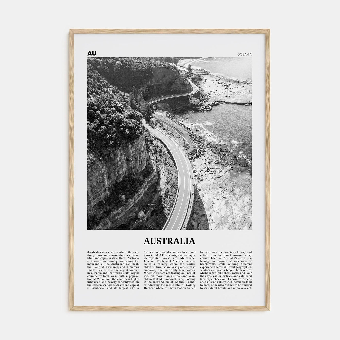 Australia No 3 Poster Natural Wood / 8x12 in Nbourhood Travel B&W Poster