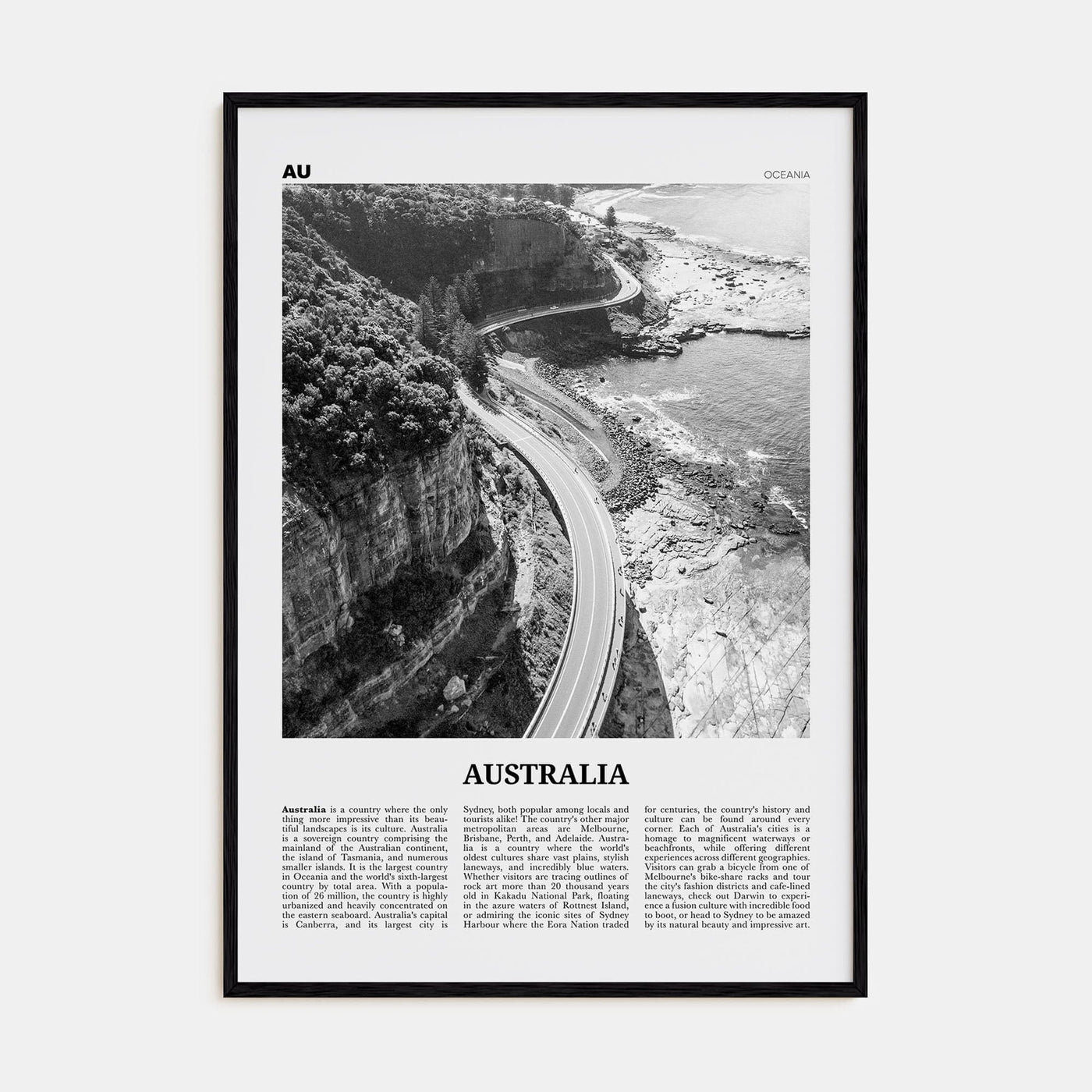 Australia No 3 Poster Black Wood / 8x12 in Nbourhood Travel B&W Poster