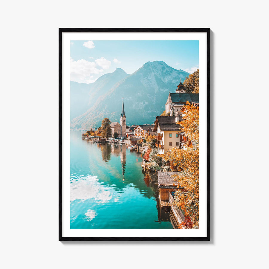 Austria colorful photo poster of Europe – vertical wall art, unframed print shown in interior mockup