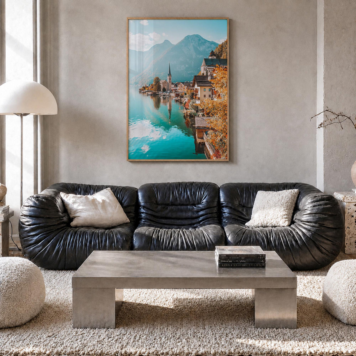 Austria colorful photo poster of Europe – vertical wall art in natural wood frame, hanging on wall