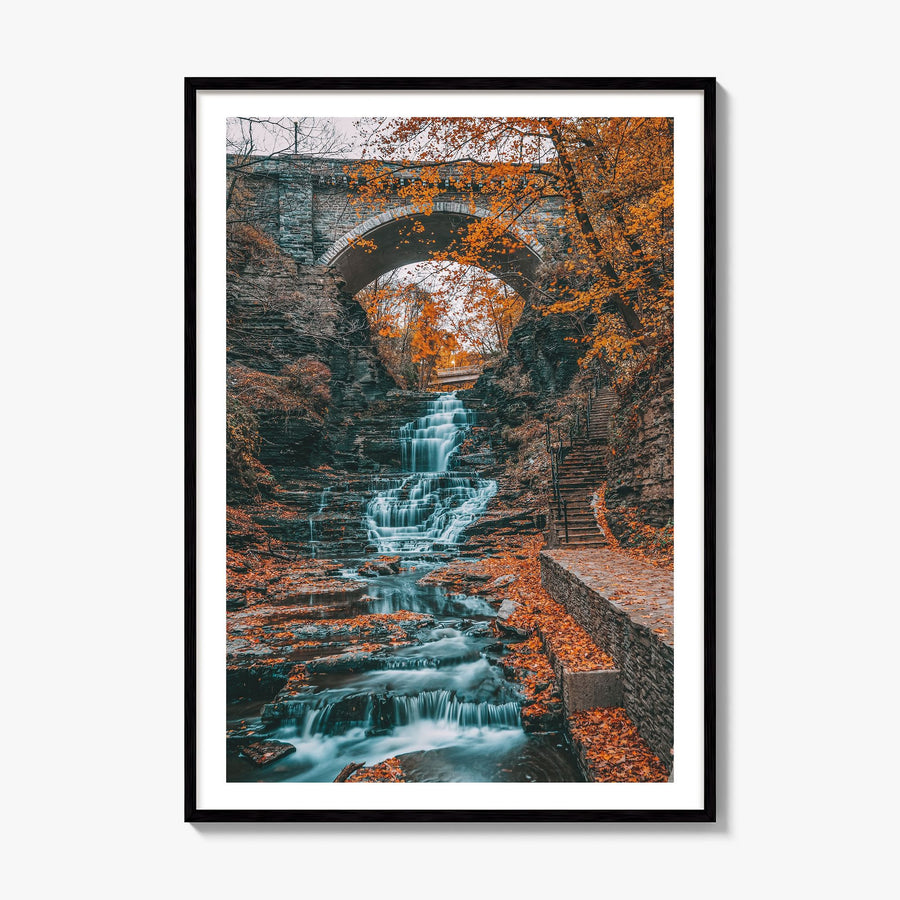 Autumn Waterfall Photo No 1 Poster, framed poster mockup, white border
