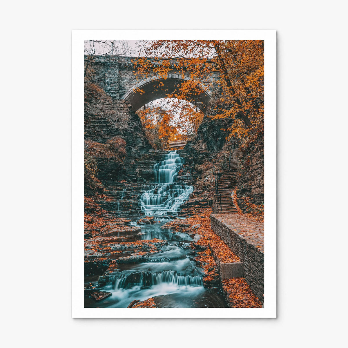 Autumn Waterfall Photo No 1 Poster, print only (unframed), white border