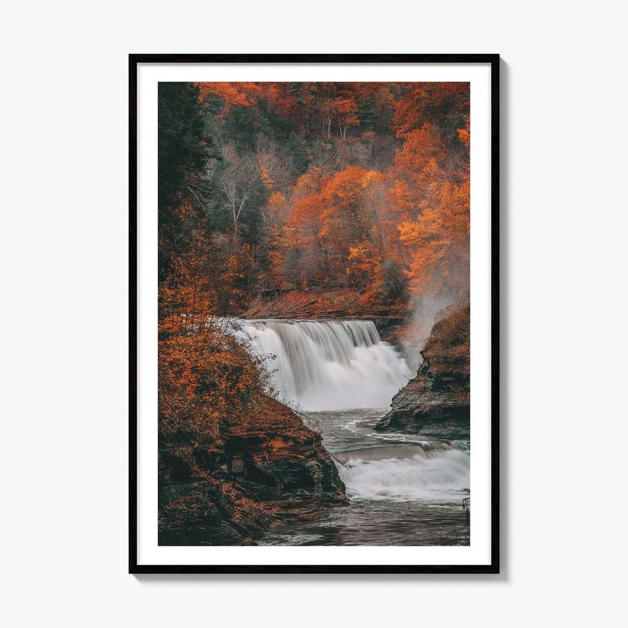 Autumn Waterfall Photo No 2 Poster, framed poster mockup, white border