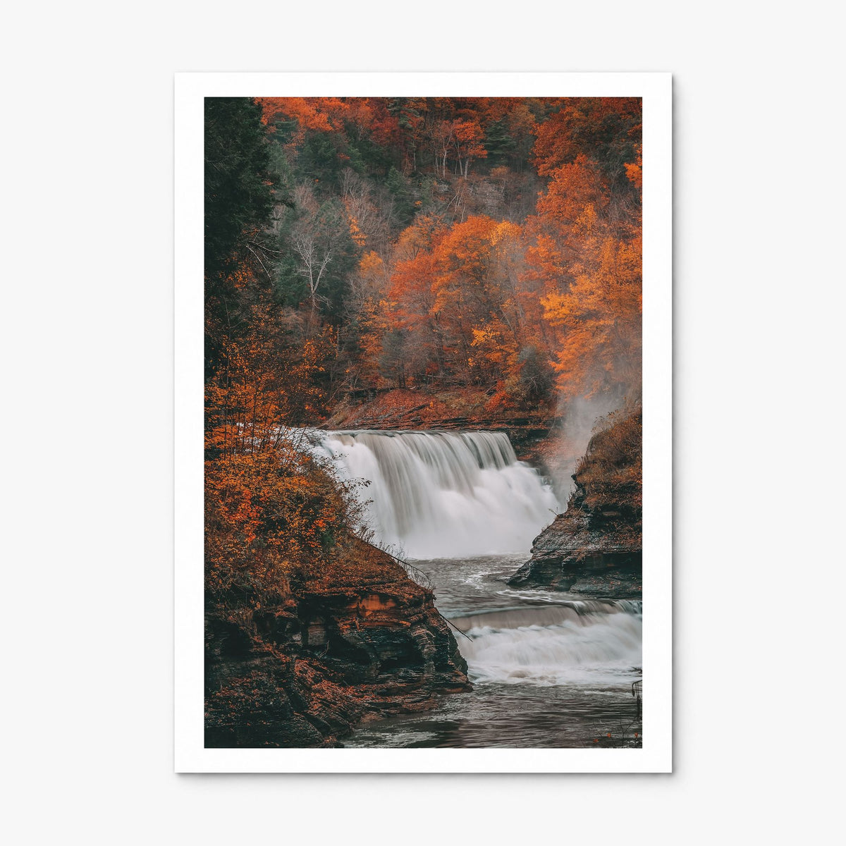 Autumn Waterfall Photo No 2 Poster, print only (unframed), white border
