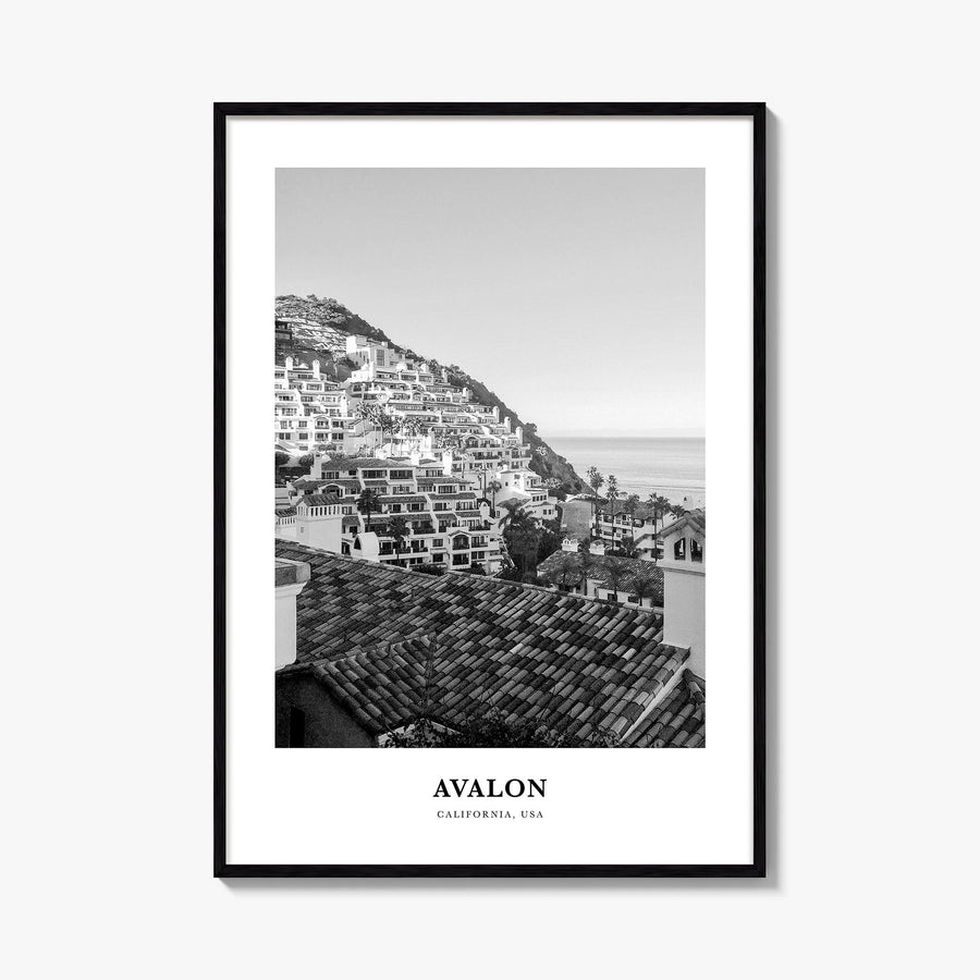 Avalon, California black & white classic poster of California, USA – vertical wall art, unframed print shown in interior mock