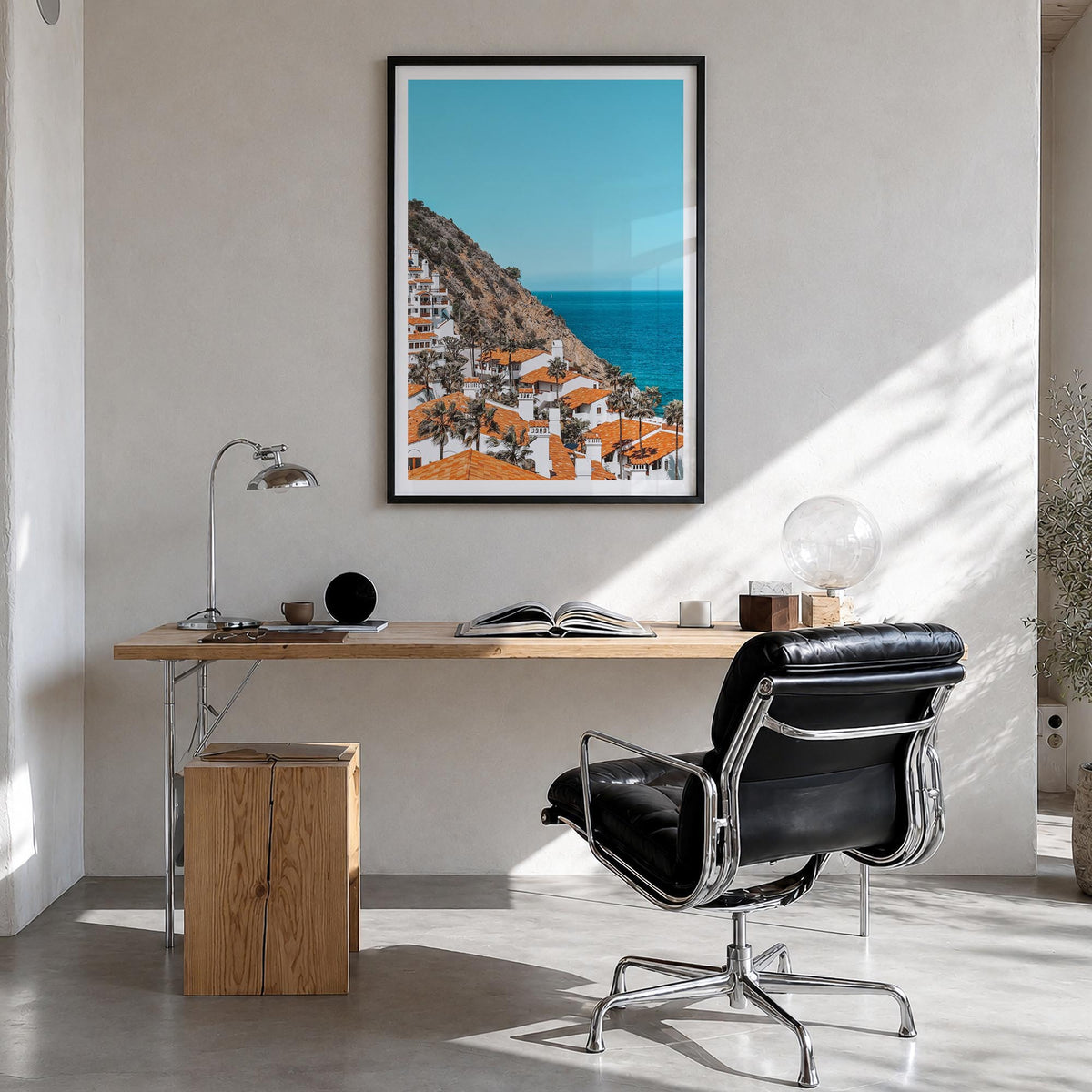 Avalon, California colorful photo poster of California, USA – vertical wall art in black wood frame with white border, hangin