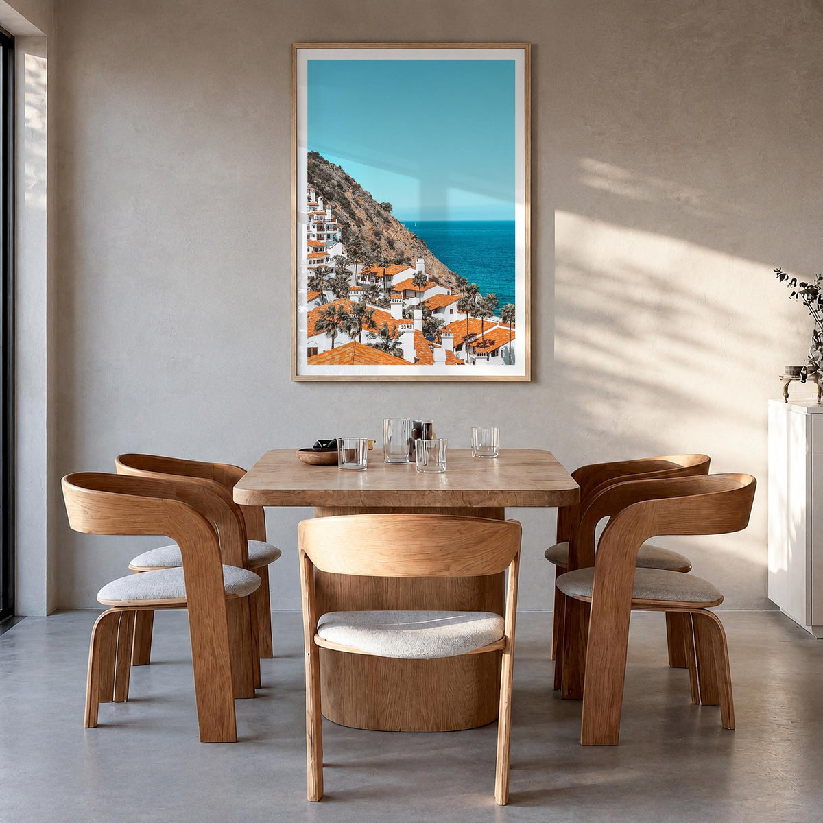 Avalon, California colorful photo poster of California, USA – vertical wall art in natural wood frame with white border, hang