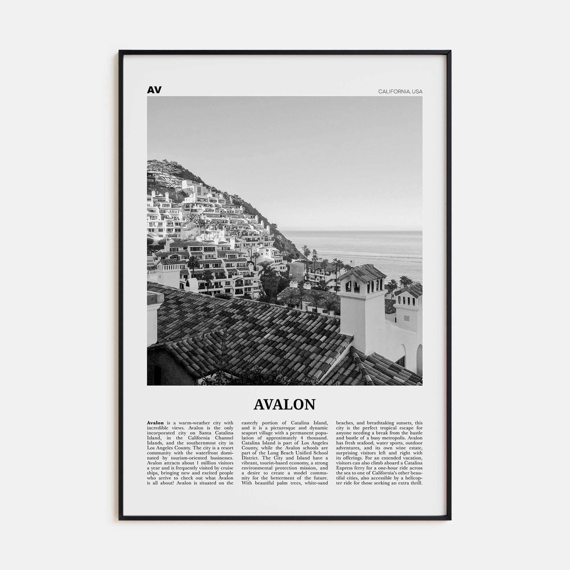 Avalon, California Poster None / 8x12 in Nbourhood Travel B&W Poster