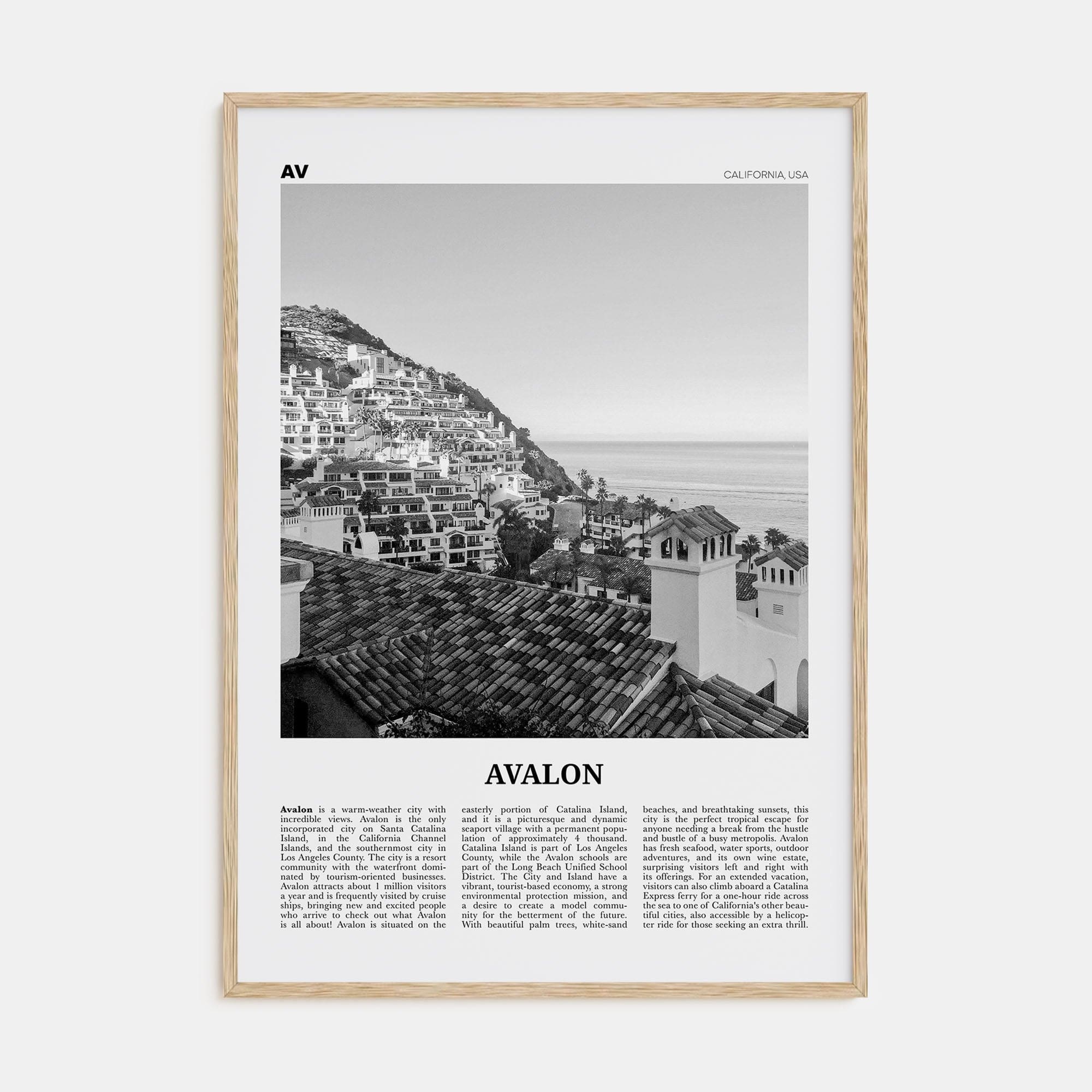 Avalon, California Poster Natural Wood / 8x12 in Nbourhood Travel B&W Poster