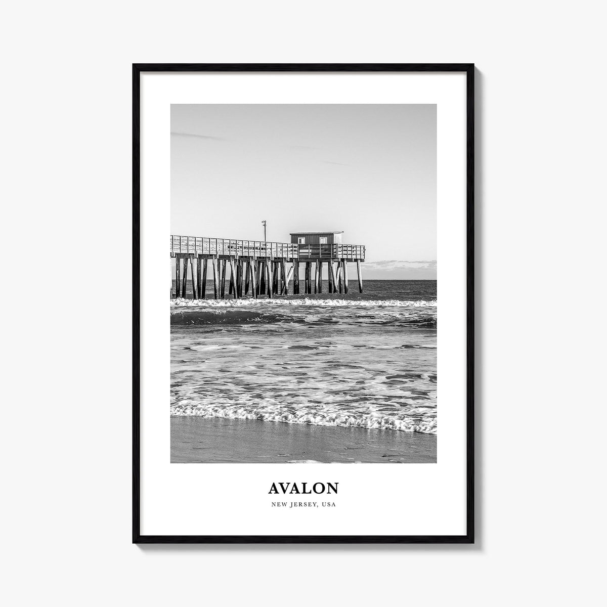 Avalon, New Jersey black & white classic poster of New Jersey, USA – vertical wall art, unframed print shown in interior mock
