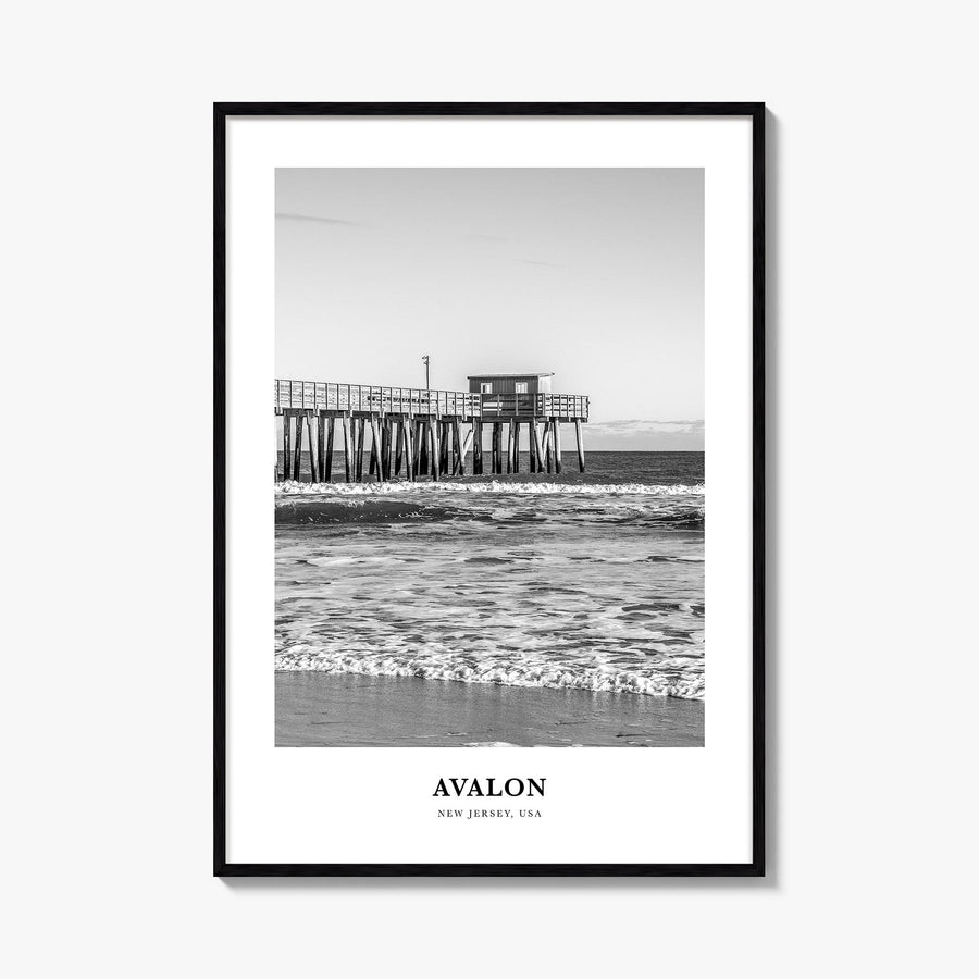 Avalon, New Jersey black & white classic poster of New Jersey, USA – vertical wall art, unframed print shown in interior mock
