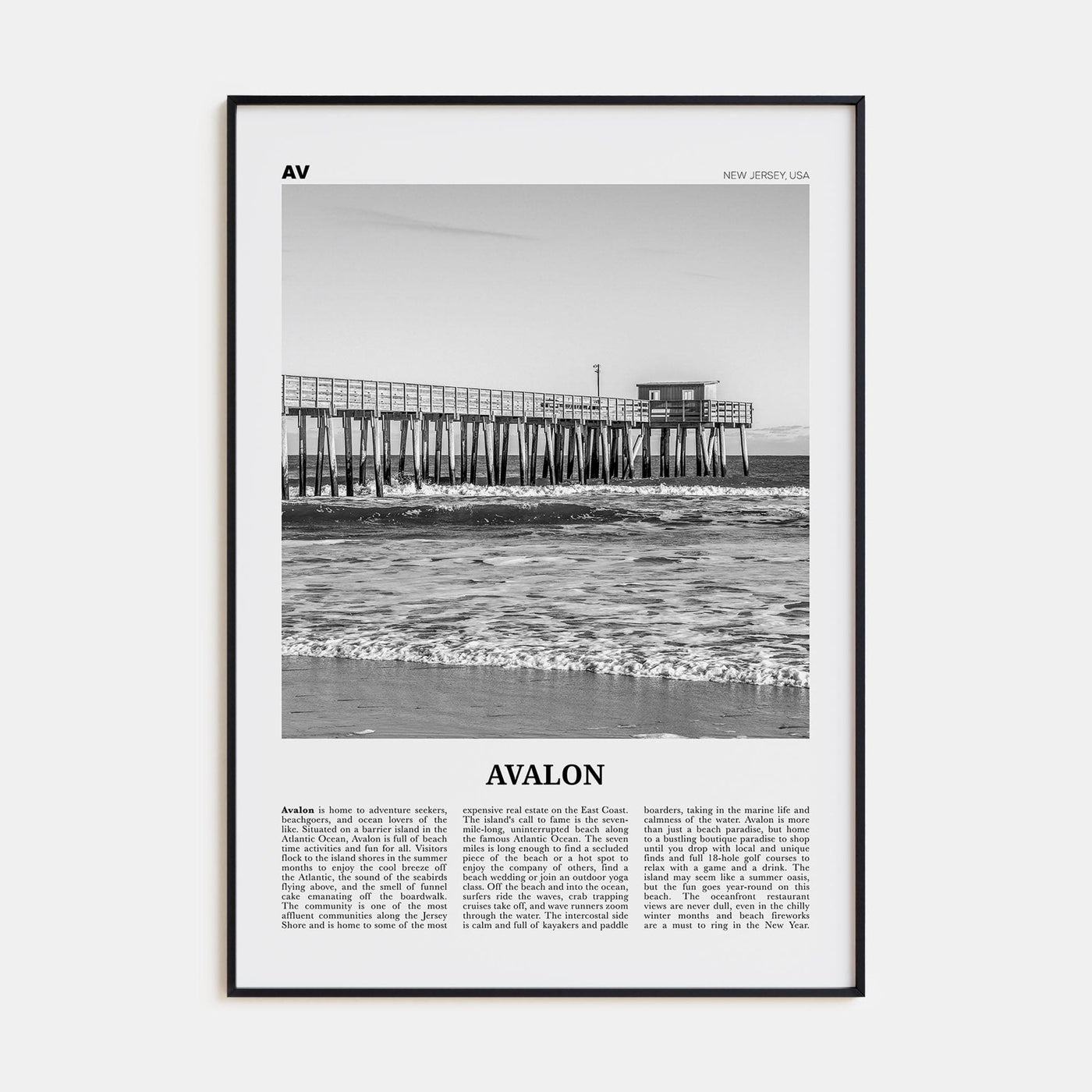 Avalon, New Jersey Poster None / 8x12 in Nbourhood Travel B&W Poster