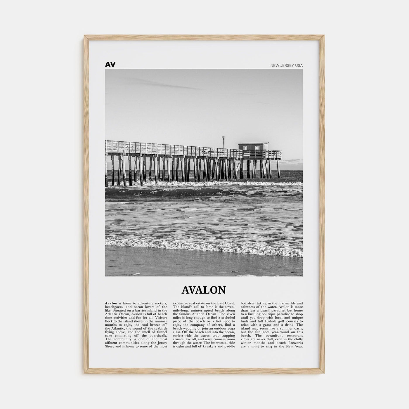 Avalon, New Jersey Poster Natural Wood / 8x12 in Nbourhood Travel B&W Poster