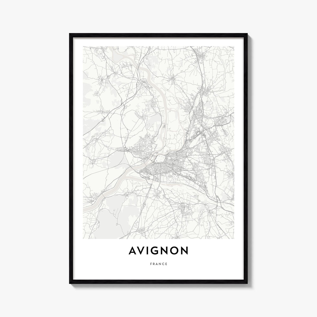 Avignon black & white map poster of France – vertical wall art, unframed print shown in interior mockup