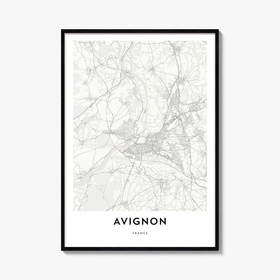 Avignon black & white map poster of France – vertical wall art, unframed print shown in interior mockup