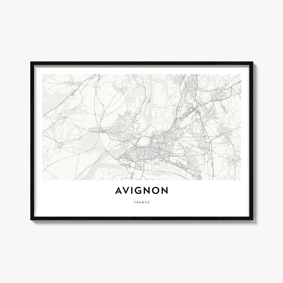 Avignon black & white map poster of France – horizontal wall art, unframed print shown in interior mockup