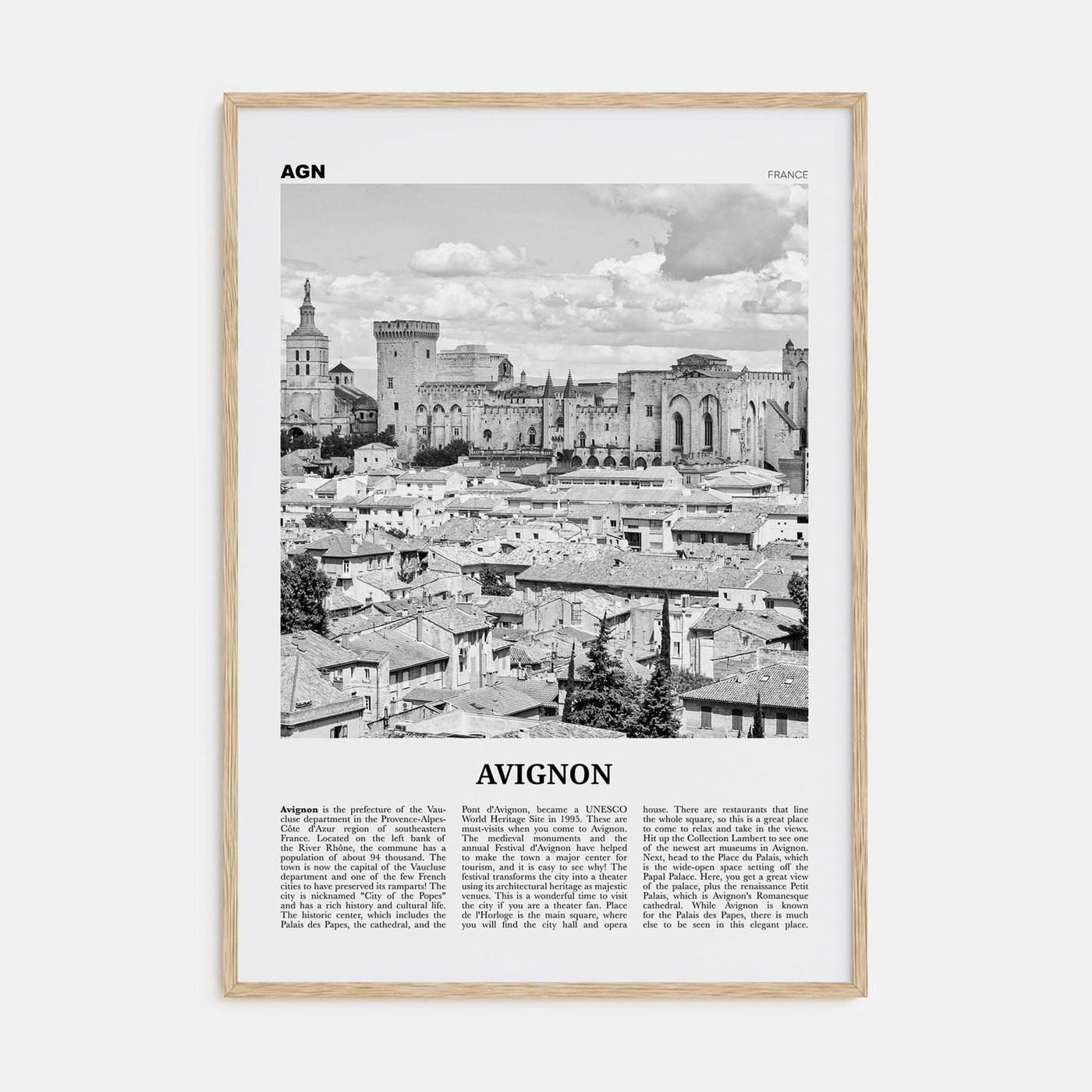 Avignon Poster Natural Wood / 8x12 in Nbourhood Travel B&W Poster