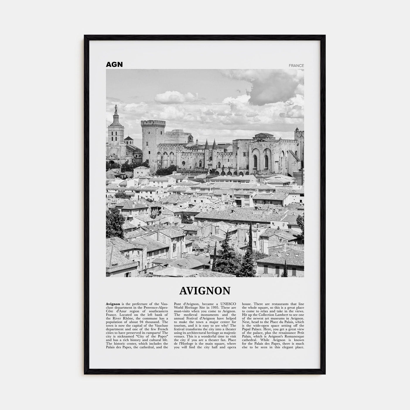 Avignon Poster Black Wood / 8x12 in Nbourhood Travel B&W Poster