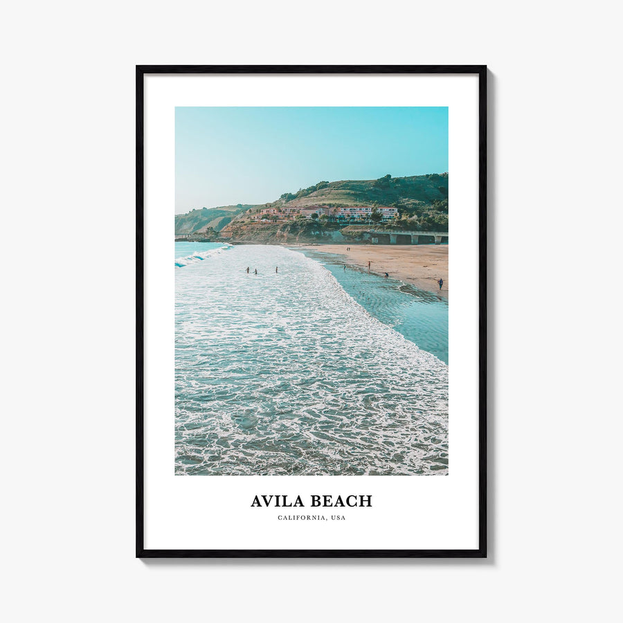 Avila Beach colorful classic poster of California, USA – vertical wall art, unframed print shown in interior mockup