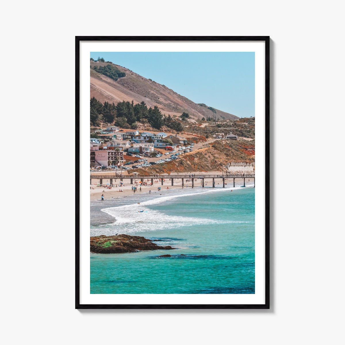 Avila Beach colorful photo poster of California, USA – vertical wall art, unframed print shown in interior mockup