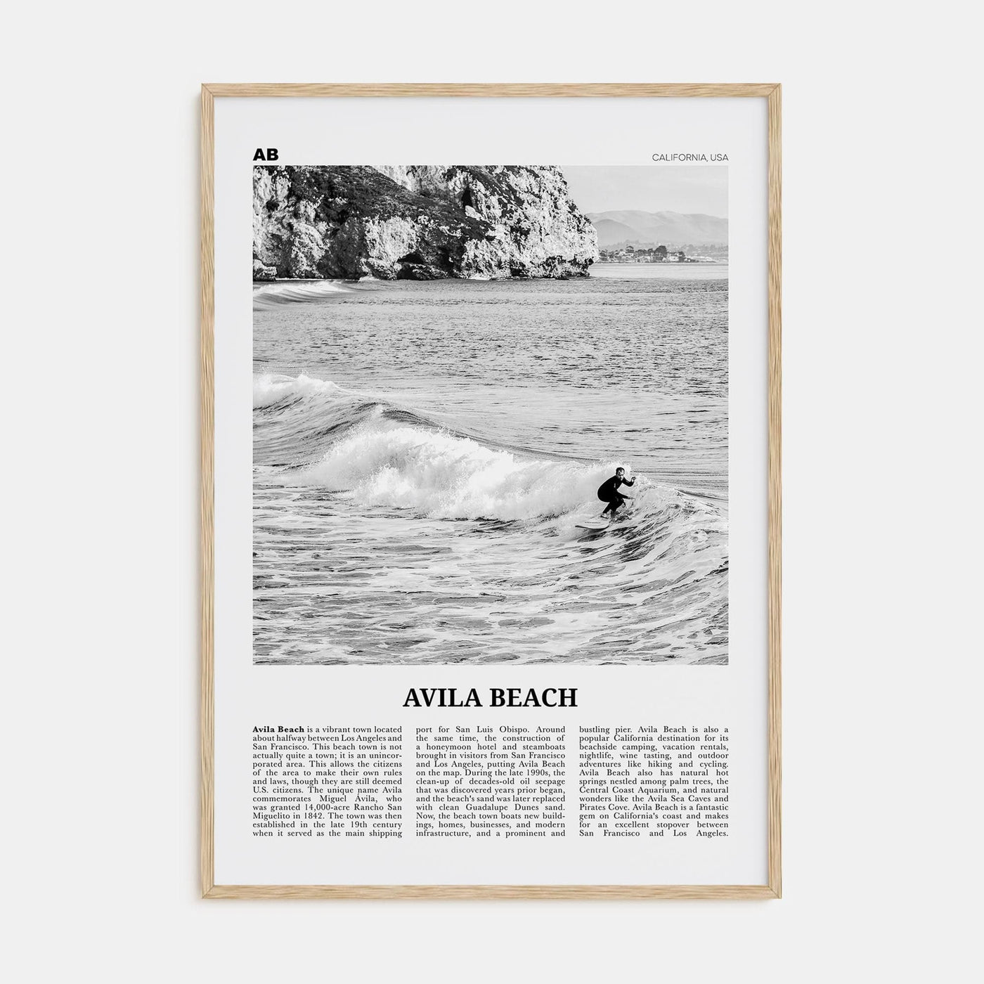 Avila Beach No 2 Poster Natural Wood / 8x12 in Nbourhood Travel B&W Poster