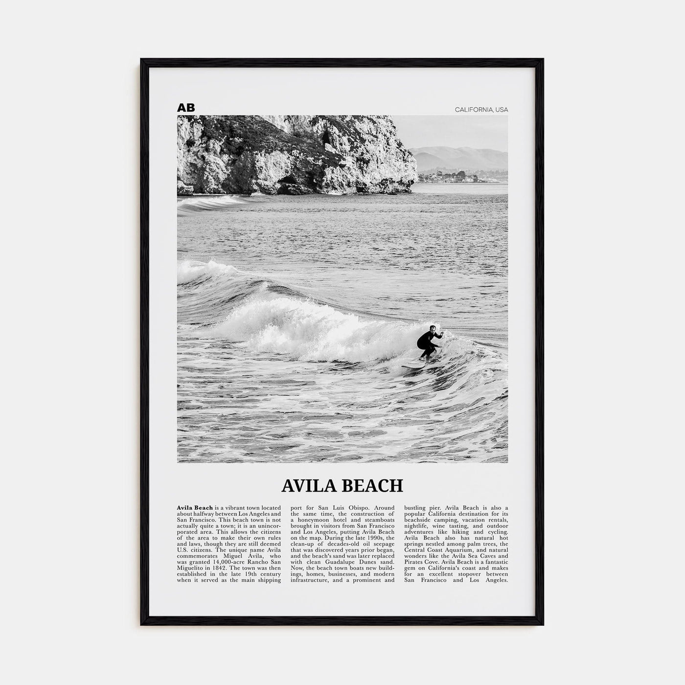 Avila Beach No 2 Poster Black Wood / 8x12 in Nbourhood Travel B&W Poster