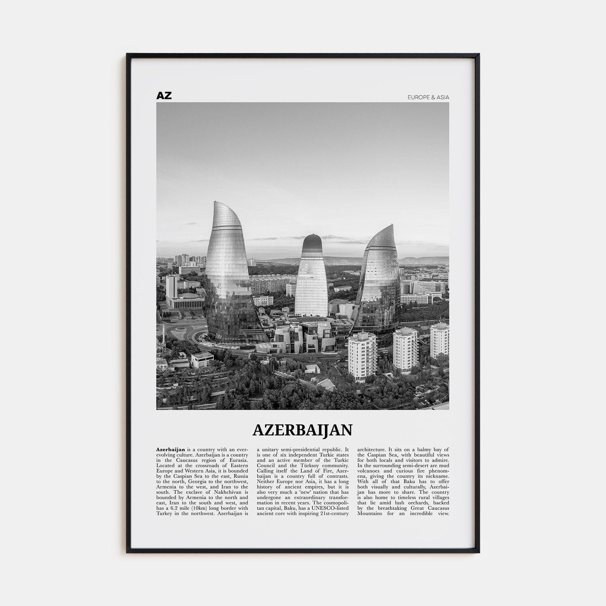 Azerbaijan Poster None / 8x12 in Nbourhood Travel B&W Poster