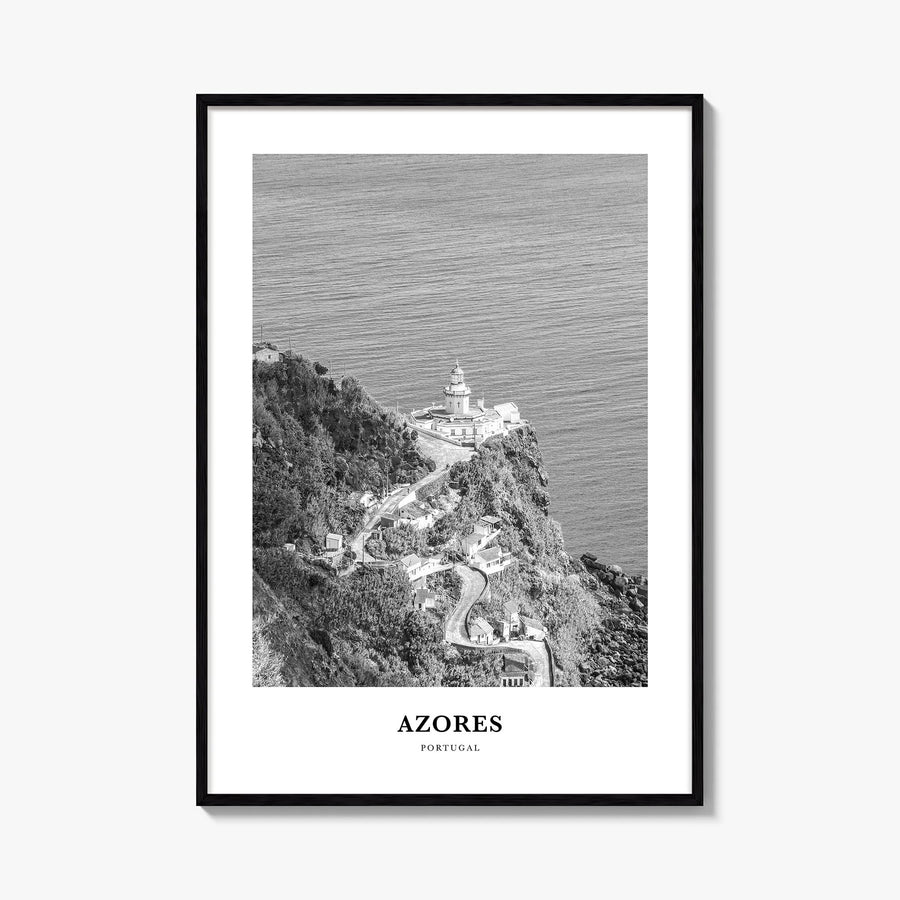 Azores black & white classic poster of Portugal – vertical wall art, unframed print shown in interior mockup