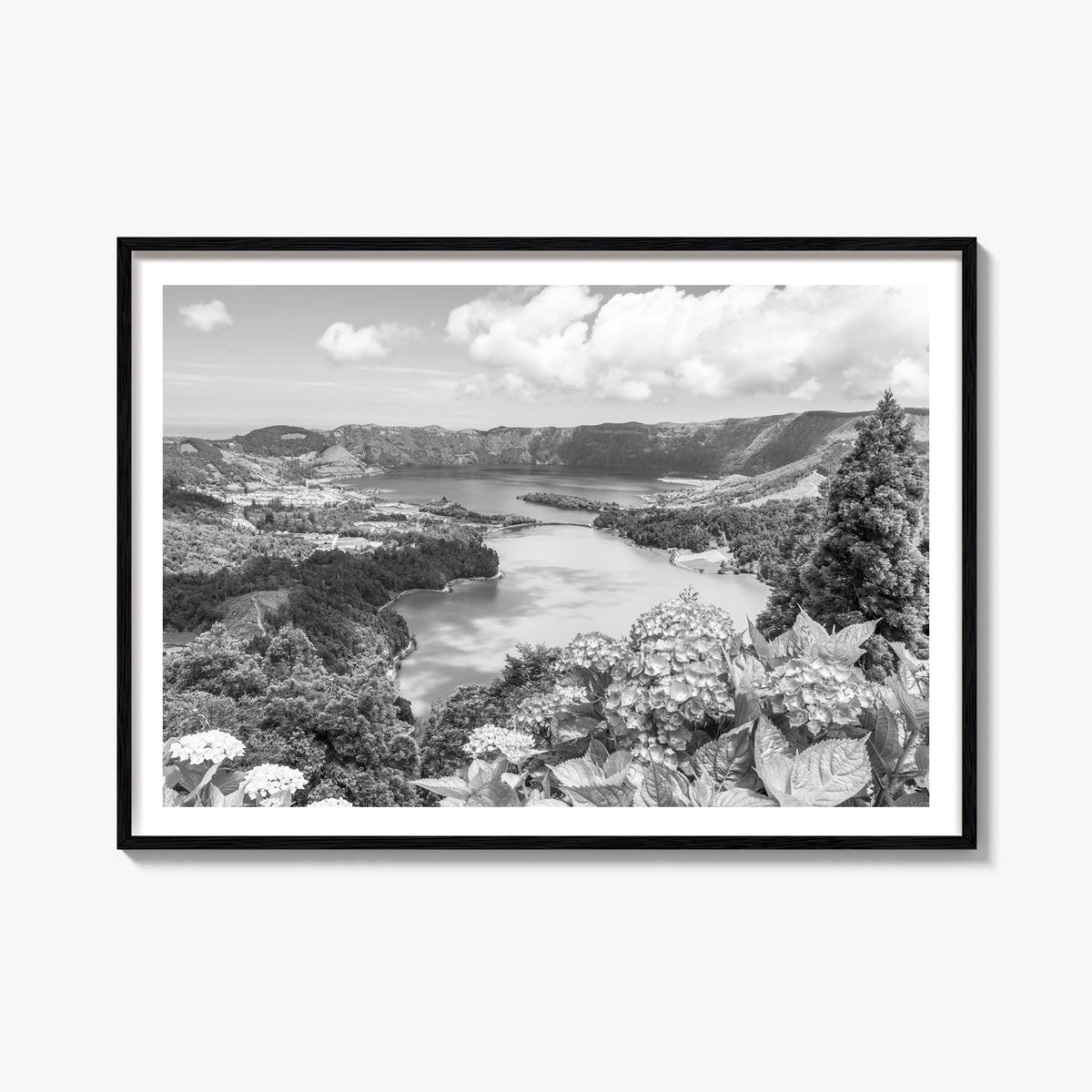 Azores black & white photo poster of Portugal – horizontal wall art, unframed print shown in interior mockup