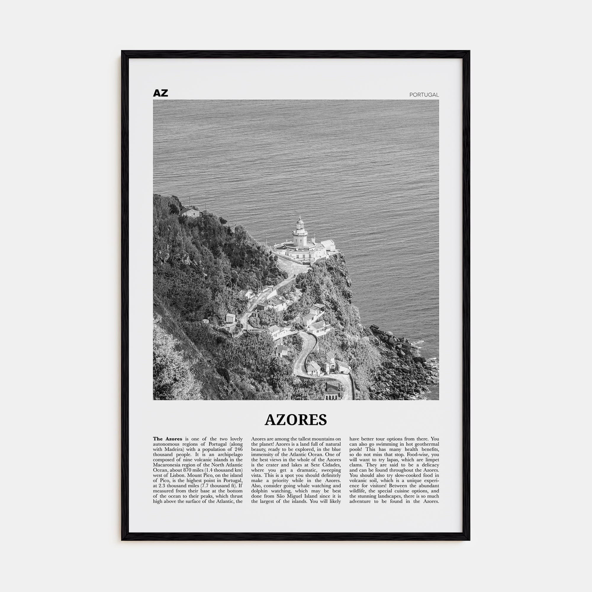 Azores Poster Black Wood / 8x12 in Nbourhood Travel B&W Poster