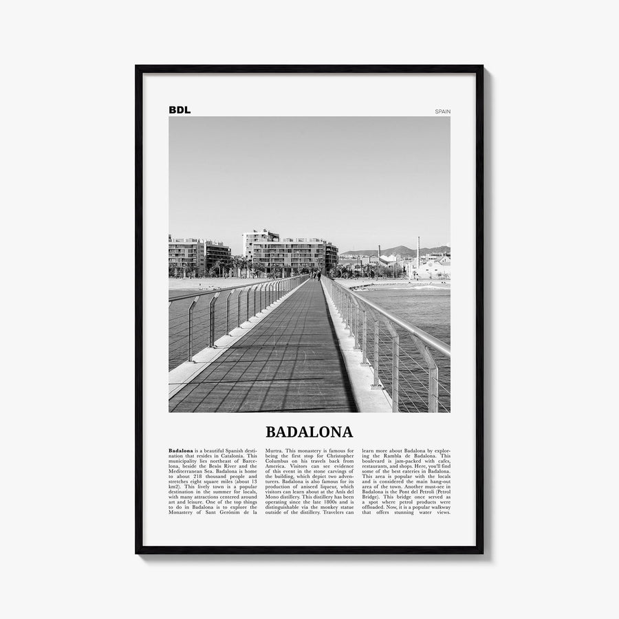 Badalona black & white newspaper poster of Spain – vertical wall art, unframed print shown in interior mockup