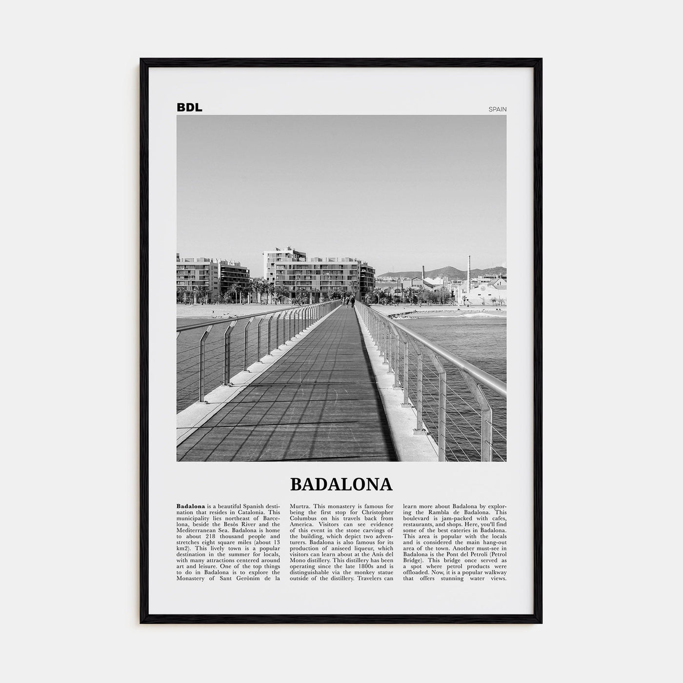 Badalona Poster Black Wood / 8x12 in Nbourhood Travel B&W Poster