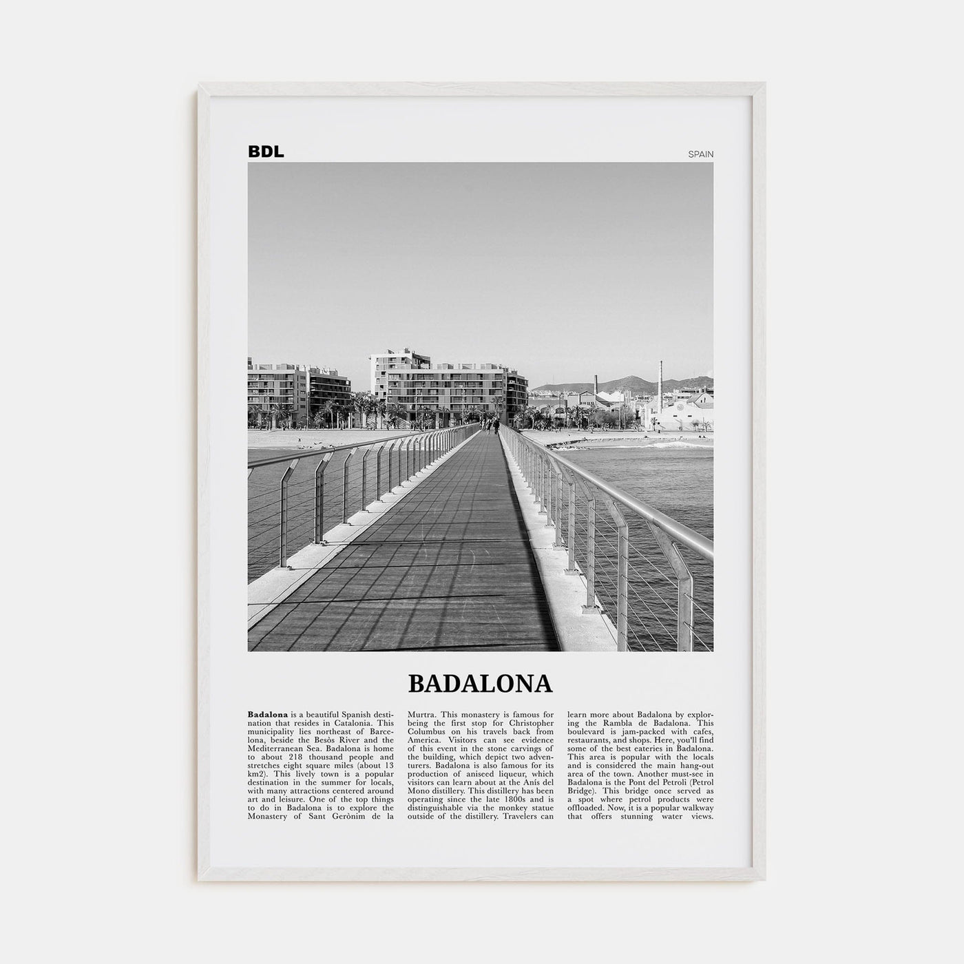 Badalona Poster White Wood / 8x12 in Nbourhood Travel B&W Poster