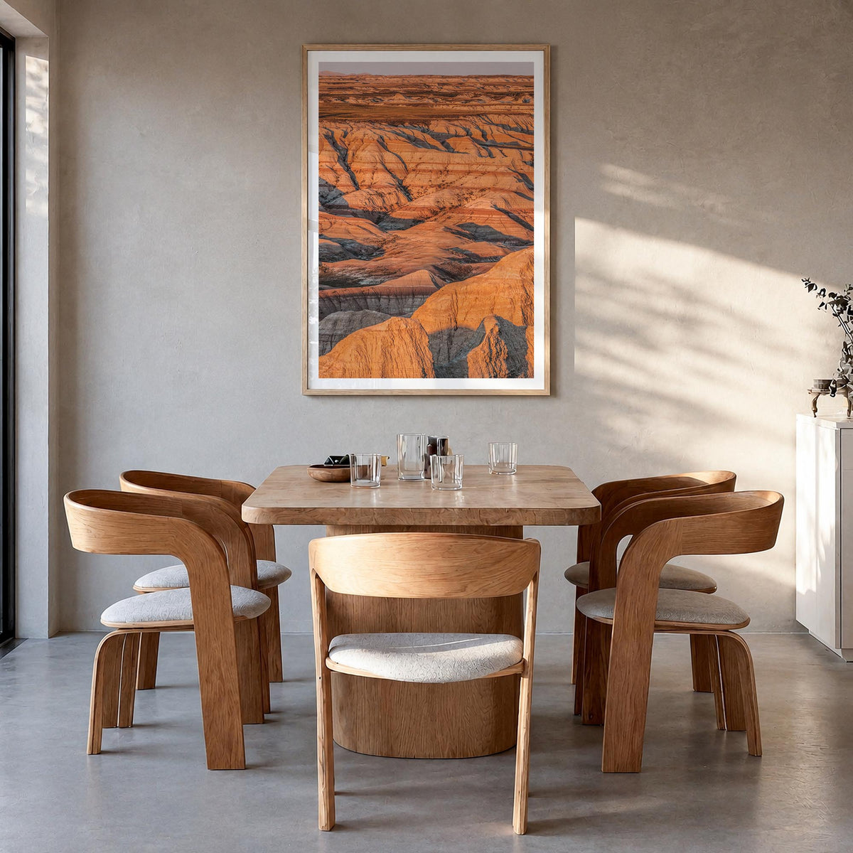 Badlands National Park colorful photo poster of South Dakota, USA – vertical wall art in natural wood frame with white border