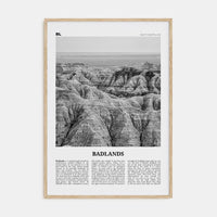 Badlands National Park Poster Natural Wood / 8x12 in Nbourhood Travel B&W Poster