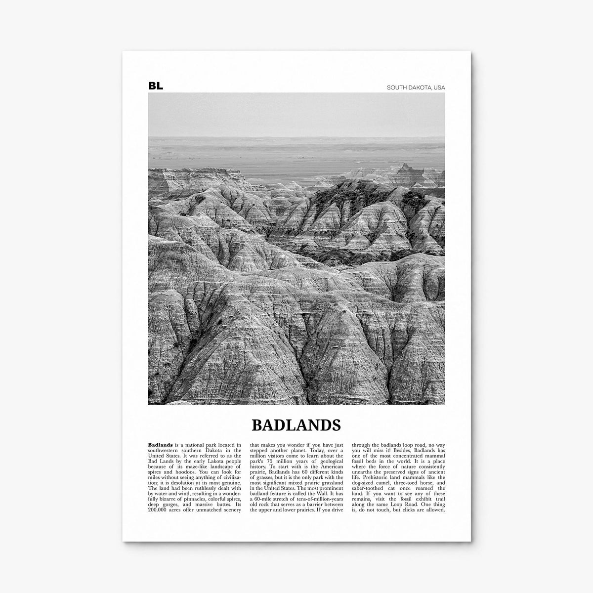 Badlands National Park Newspaper Poster, print only (unframed)