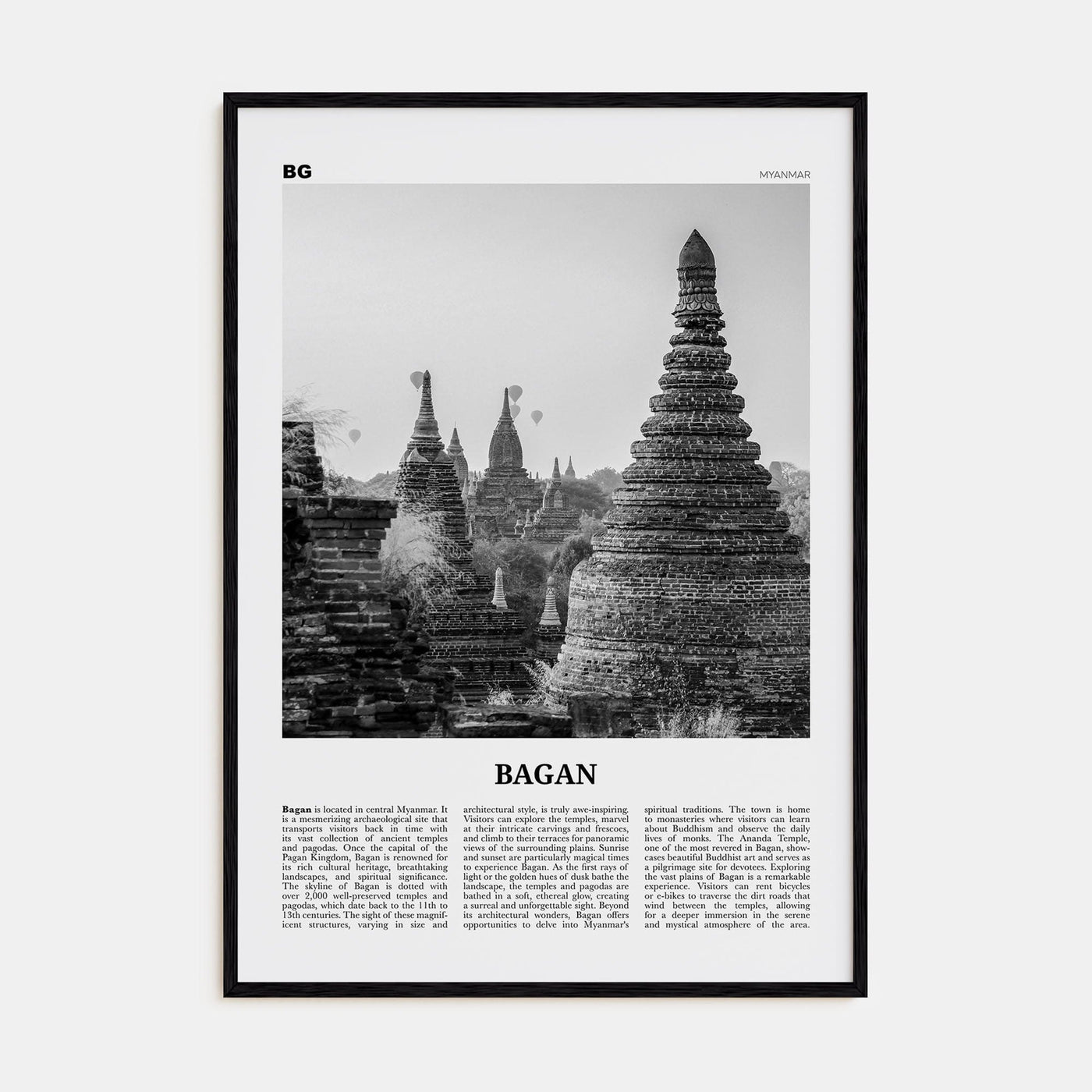 Bagan Poster Black Wood / 8x12 in Nbourhood Travel B&W Poster