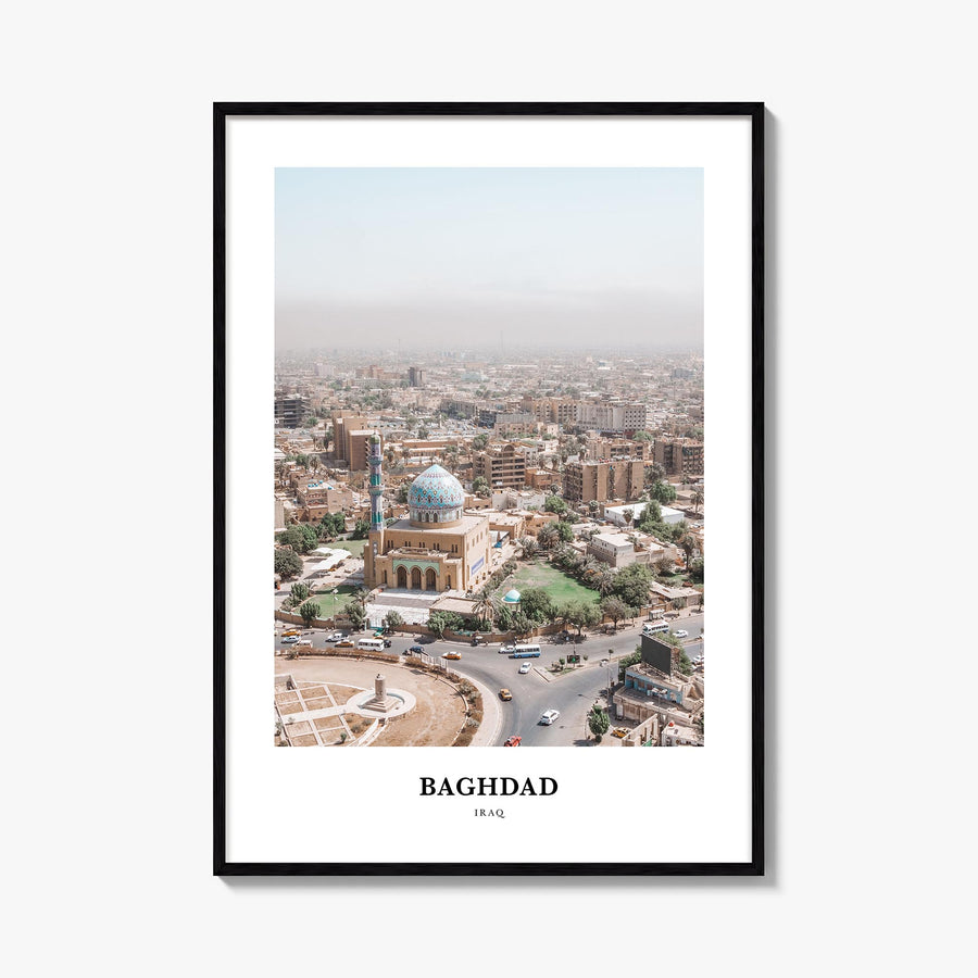 Baghdad colorful classic poster of Iraq – vertical wall art, unframed print shown in interior mockup