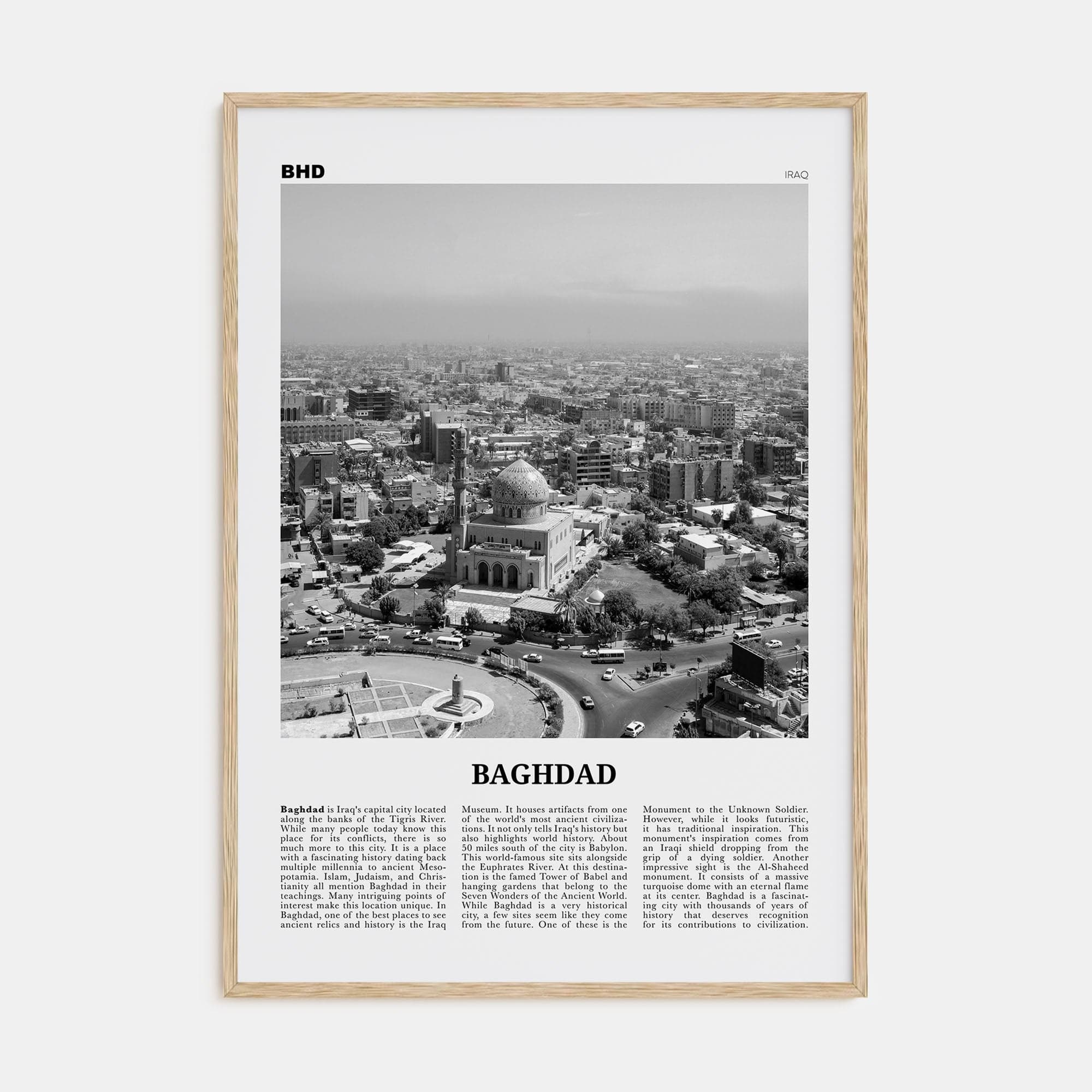 Baghdad Poster Natural Wood / 8x12 in Nbourhood Travel B&W Poster