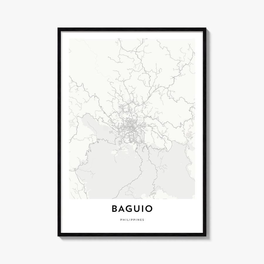 Baguio black & white map poster of Philippines – vertical wall art, unframed print shown in interior mockup