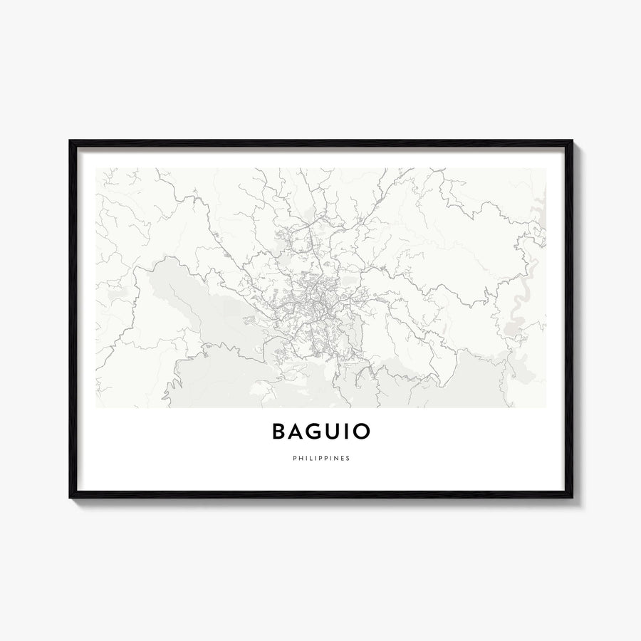 Baguio black & white map poster of Philippines – horizontal wall art, unframed print shown in interior mockup