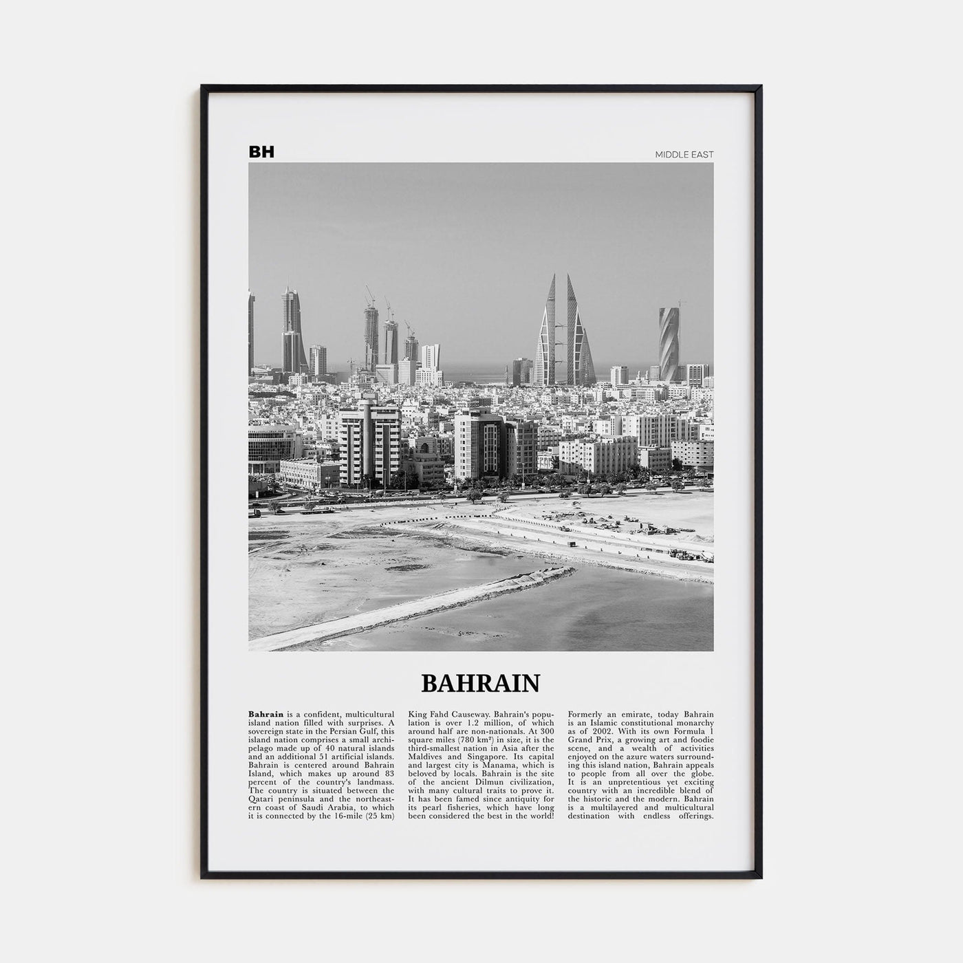 Bahrain Poster None / 8x12 in Nbourhood Travel B&W Poster