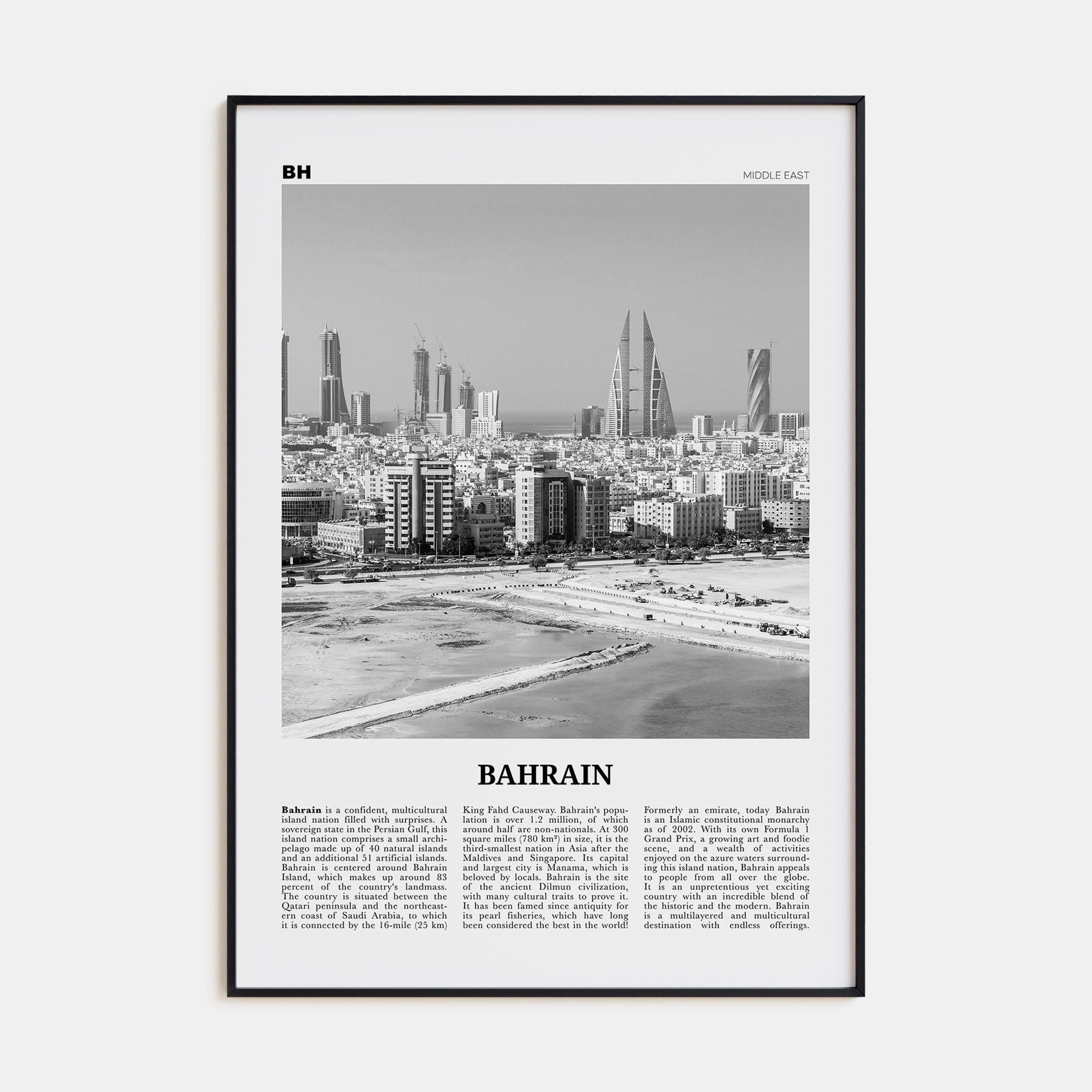 Bahrain Poster None / 8x12 in Nbourhood Travel B&W Poster