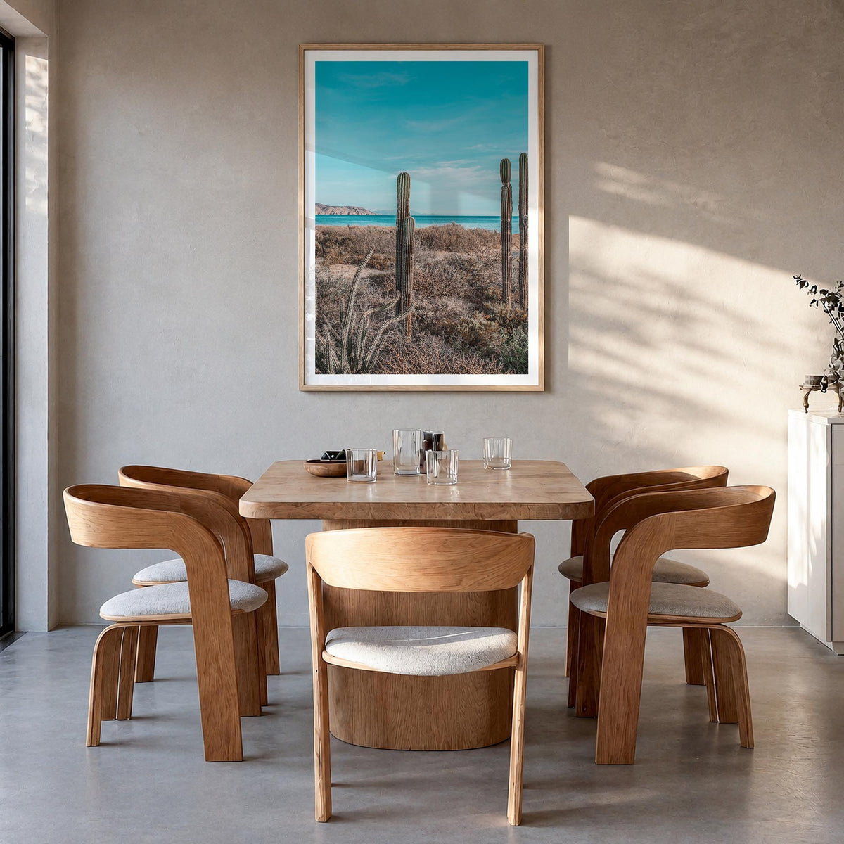 Baja California Sur no. 1 colorful photo poster of Mexico – vertical wall art in natural wood frame with white border, hangin