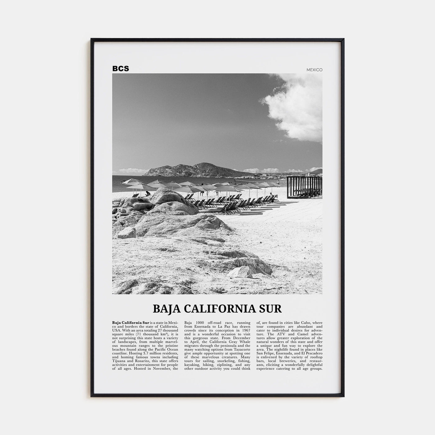 Baja California Sur Poster None / 8x12 in Nbourhood Travel B&W Poster