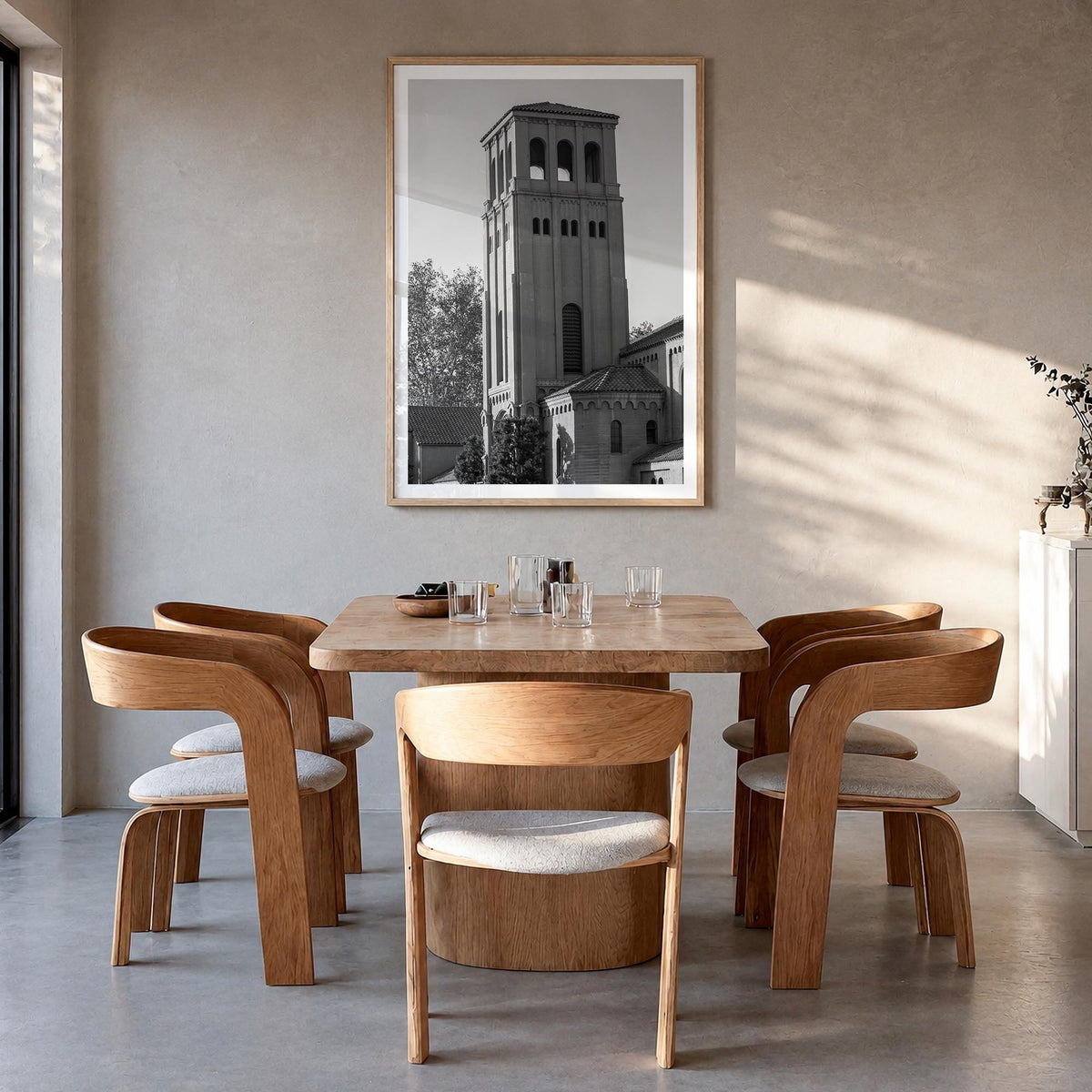 Bakersfield black & white photo poster of California, USA – vertical wall art in natural wood frame with white border, hangin