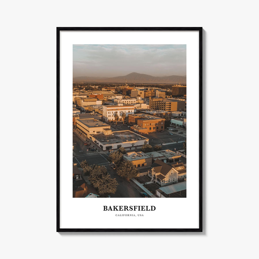 Bakersfield colorful classic poster of California, USA – vertical wall art, unframed print shown in interior mockup